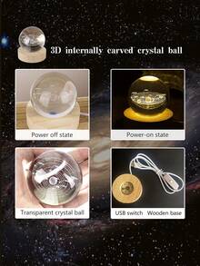 1個6cm木質底座照明3d雕刻水晶球,銀河太陽系設計,創新桌面臥室床頭夜燈擺件,聖誕禮物 - 太陽系 - 查看 10