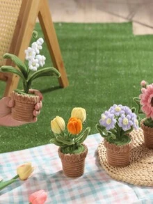 1 件人造迷你針織 Diy 盆栽,手工裝飾材料包,適合室內家居裝飾、辦公室餐桌浴室綠色裝飾、戶外園藝裝飾 - 鈴蘭 - 查看 7