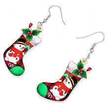 亚克力趣味彩色圣诞圣诞老人袜子耳环垂坠新奇家庭节日装饰女士女孩儿童饰品礼物饰品 - 紅白色 - 查看 3