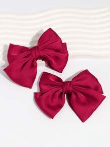 2入組女性實色可愛時尚蝴蝶結髮夾,適合日常佩戴 - 紅色 - 查看 1