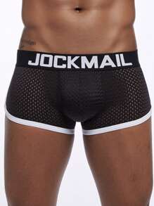 Nuevos calzoncillos tipo bóxer para hombres de JOCKMAIL con diseño de malla, con esponjillas para realzar los glúteos y bolsa en U cóncava - Negro - Ver 3