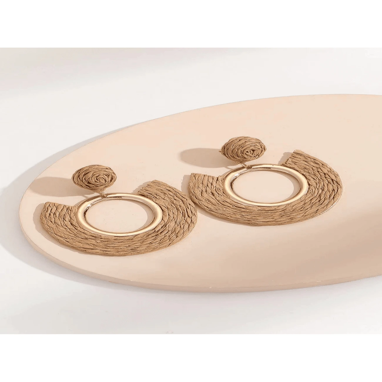 歐美新款時尚手工編織草耳環,誇張優雅的圓形耳飾 - 寶藍色 - 查看 1