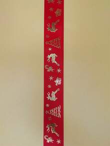 每捲2米,2.5公分耀眼紅色聖誕裝飾緞帶,帶有印有麋鹿圖案的聖誕元素,diy裝飾禮盒配帶 - 紅色 - 查看 4