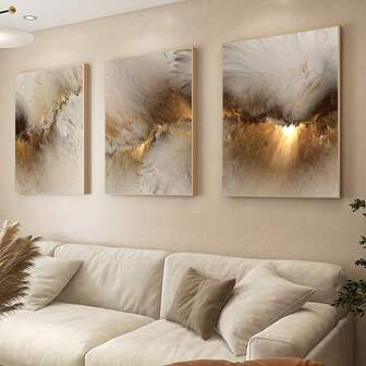 3pcs Art Canvas Print Posters, Modern Abstract Golden Colored Cloud Canvas Wall Art Paintings, Artwork Wall Painting For Living Room Bedroom Bathroom Office Hallway Kitchen Wall Decors, No Frames, Modern Canvas Wall Art, Posters For Room, Room Decoration Stuff, Home Decor ,Room Decor Aesthetic, Western Decor
