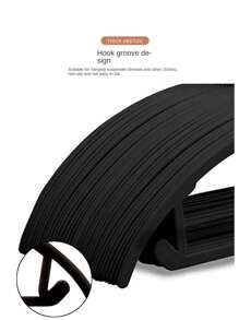 10入組黑色絨面防滑衣架,加厚塑料外衣架,適用於成人衣服晾曬,創意簡約