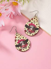 情人節浪漫粉色信封、心形氣球、牛頭、水滴形女士木製耳環,印花手繪圖案 - 彩色的 - 查看 14