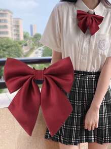一件式女式領結卡哇伊日本校服可調式領帶預繫領結適合角色扮演/動漫 Jk Dec - 酒紅色 - 查看 2