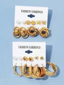 22pcs Butterfly C-Shaped Faux Pearl Earrings Set - Yellow Gold - View 3