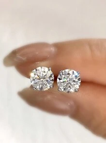 Newsoul Đôi Bông tai đính đá 1ct D màu 4 ngạnh thời trang dành cho nữ Quà kỷ niệm Bông tai cưới đính hôn bằng bạc 925 Trang sức cao cấp - Bạc - Xem 2