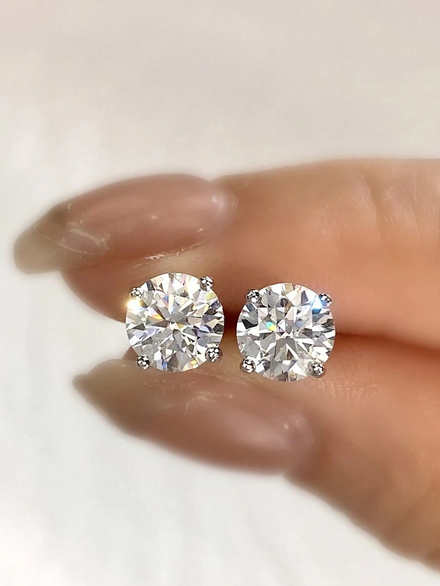 Newsoul Đôi Bông tai đính đá 1ct D màu 4 ngạnh thời trang dành cho nữ Quà kỷ niệm Bông tai cưới đính hôn bằng bạc 925 Trang sức cao cấp