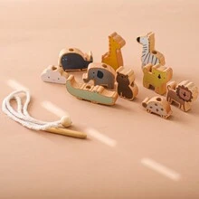 動物和圓柱形狀的木製串珠玩具,幫助嬰兒早期識別動物並增強手眼協調能力 - 彩色 - 查看 7