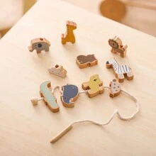 動物和圓柱形狀的木製串珠玩具,幫助嬰兒早期識別動物並增強手眼協調能力 - 彩色 - 查看 4