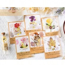 30張 '乾花標本製作' 系列乾花diy拼貼手帳,'祝你有美好的一天' Diy裝飾材料包,適合作為假期禮物 - 黃色 - 查看 2