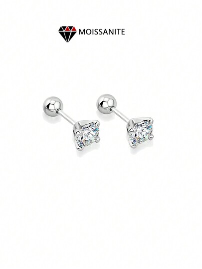 1pair 925 Sterling Silver Four-claw Mosaic Moissanite Stud Earrings For Women & Men, Suitable For Graduation, Party, Daily Commuting And Boutique Gifts For Girlfriend, Wife Or Friends On Birthday