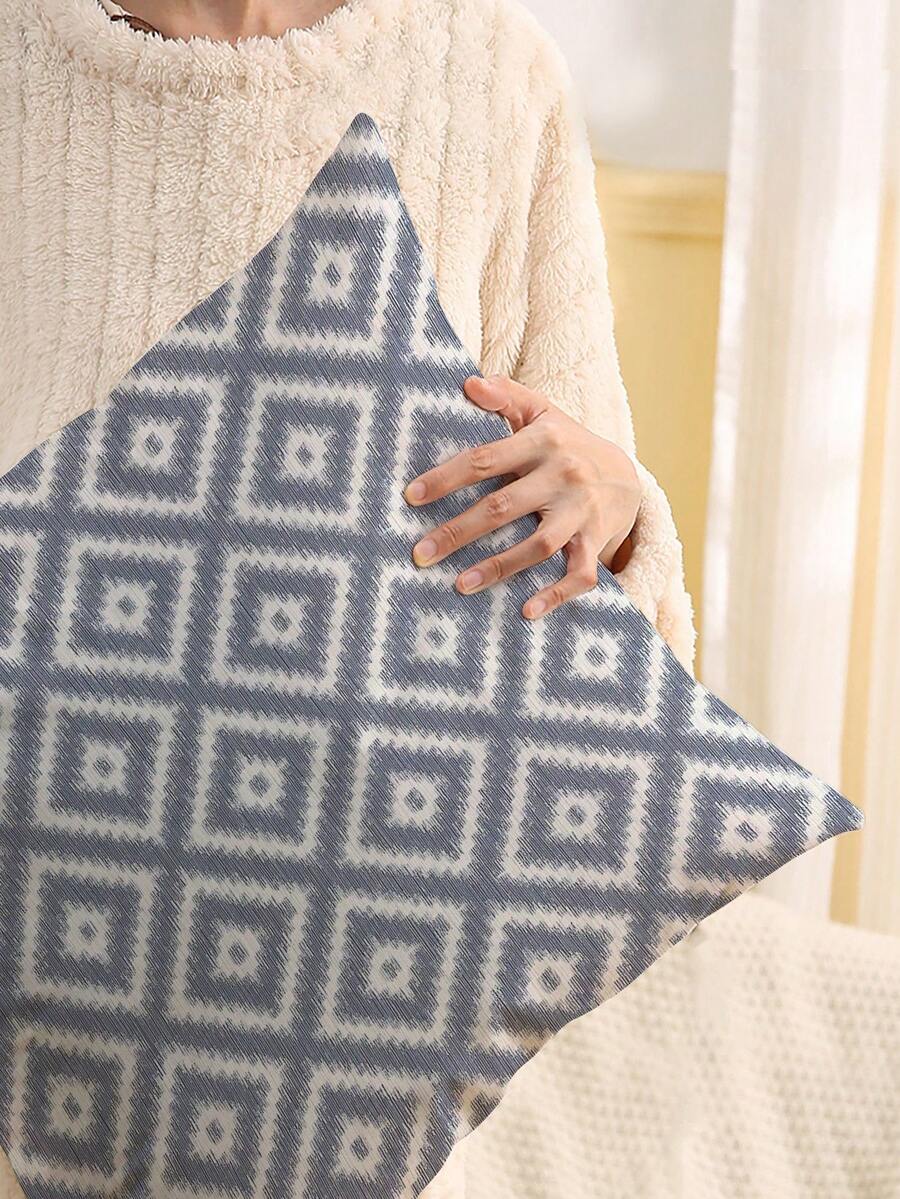 1個方格圖案印花坐墊套,現代裝飾枕頭套,單面印刷,不含枕芯,適用於沙發,家居裝飾枕頭套