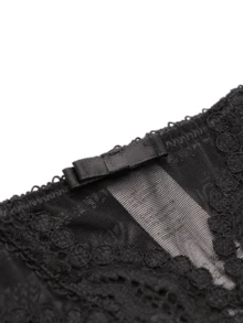 女式性感法式蕾絲浪漫俯臥撐胸罩和內褲套裝 - 黑色 - 查看 5