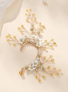 1pc Bridal Earring With Classic European & American Garden Wedding Theme, Unique Style, Exquisite Flower Element Design - Gold - View 1