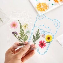 12pcs Creative Personalized Diy Bookmarks With Press Flowers, Plants Sticker For Making Your Own Specimen - Multicolor - View 4