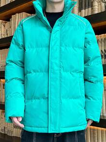 加厚立領棉袄,冬季外套,男女均可 - 水鴨藍 - 查看 9