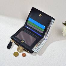 韓國風格簡約大容量女性跨境錢包,多卡短式三折包 - 黑色 - 查看 3