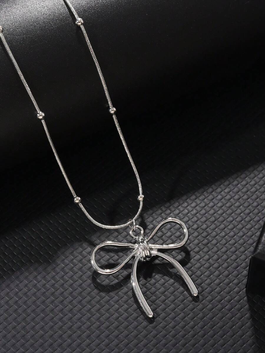 1 件復古和個人化簡約風格蝴蝶結形狀鍍金吊墜項鍊適合通勤、約會、好友禮物 - 彩色 - 查看 1