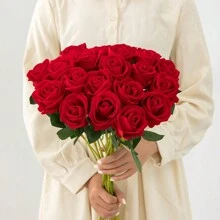 1支/5支装人造玫瑰花，适用于婚礼装饰、新娘捧花、腕花、家居装饰、餐厅、卧室、DIY生日蛋糕、情人节、新年礼物、摄影道具、毕业典礼等场合。 - 紅色 - 查看 8