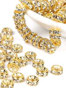 50/100/200pcs/Set Copper Beads With Rhinestone Insets For Jewelry Making, Bracelet, Necklace, Pendant