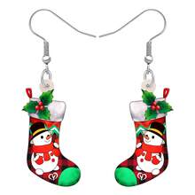 亚克力趣味彩色圣诞圣诞老人袜子耳环垂坠新奇家庭节日装饰女士女孩儿童饰品礼物饰品 - 紅白色 - 查看 1