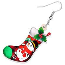 亚克力趣味彩色圣诞圣诞老人袜子耳环垂坠新奇家庭节日装饰女士女孩儿童饰品礼物饰品 - 紅白色 - 查看 4
