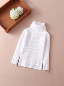 適用於青少年女孩的休閒高領長袖毛衣,秋冬季節 - 白色 - 查看 2