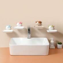 卡通肥皂盒壁掛式瀝水架,可愛創意宿舍、家居和浴室儲物架,無需鑽孔 - 米色 - 查看 4