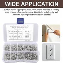 800pcs Self-Drilling Screws With Storage Box, 8 Sizes Screw Assortment Set, Carbon Steel Self-Tapping Screws, Suitable For Construction And Repair (800pcs/Box) - Silver - View 9