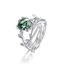 2入組時尚優雅的s925純銀情侶戒指,採用綠色苔蘚玉自然海草石和樹枝形裝飾,適合女性、派對、婚禮、週年紀念 - 綠色 - 查看 2