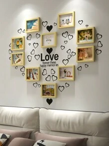 創意拼貼相框10入組,適用於5/6/7英寸相片的牆掛照片展示,適用於客廳,臥室,牆上掛照片無需鑽孔-附有愛心貼紙,絕佳的婚禮和聖誕禮物 - 原木 - 查看 4