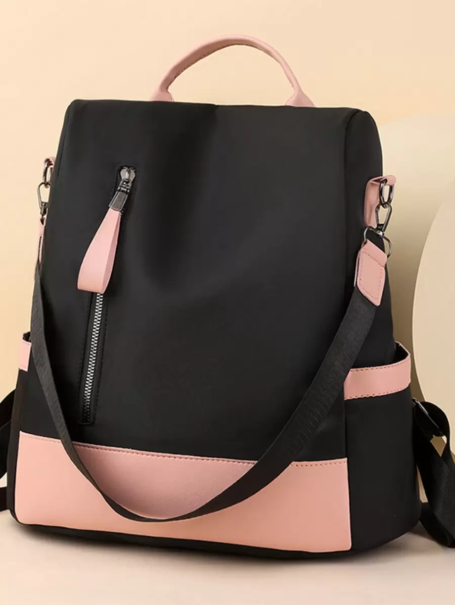Women's Fashion Loose Large Capacity Anti-Theft Colorblock Backpack, School Backpack - Black - View 1