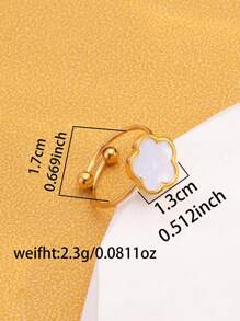 1pc Minimalist Personalized Jewelry Stainless Steel 18k Gold Plated Clover Decorated Open Ring Valentines,Mom,Mother,Mother's Day,Gift - Five Leaf Clover Ring - View 14
