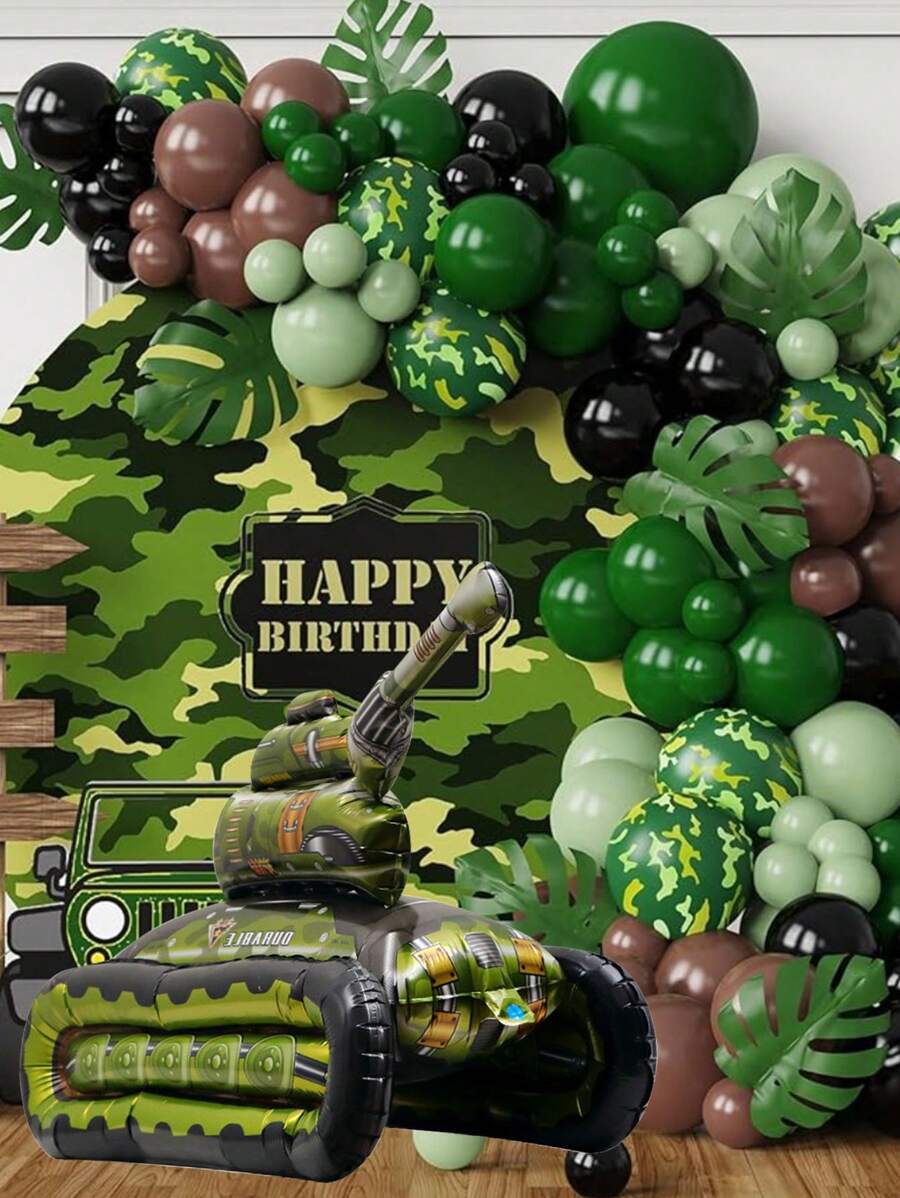 117 件野外主題乳膠氣球鏈,3d 罐形鋁膜氣球 12 吋綠色迷彩圖案乳膠氣球,適合兒童、成人生日派對裝飾 - 彩色 - 查看 1