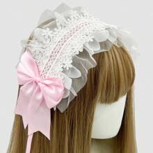 1 szt. Słodka różowa kokardka damska koronkowa słodka opaska Lolita do włosów do codziennego noszenia, na Halloween, cosplay i wyjścia