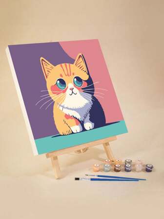 1套20*20cm卡通畫框油畫套裝,帶有編號的圖案、顏料、筆刷,適用於初學者和成年人的牆壁裝飾、家居裝飾及節日禮物