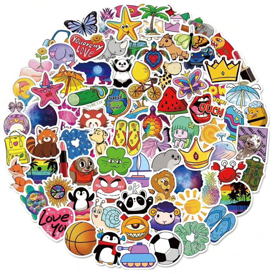 100pcs Small-Sized 4cm Fresh American Style Mixed Stickers, Vinyl Waterproof Stickers - Multicolor - View 1