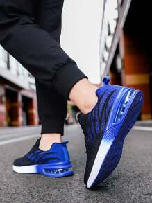 男士春秋季透氣跑步鞋,網眼面料柔軟鞋底防震氣墊運動鞋,超輕便休閒平底運動鞋 - 寶藍色 - 查看 3