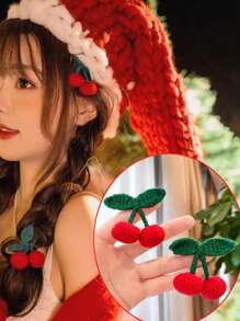 2件套节日主题发饰，樱桃发夹，可爱鳄鱼夹和发卡套装 - 彩色 - 查看 1