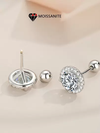 1對時尚925純銀克氏鑽0.5-1克拉拧紋圓袋耳環，適合女性日常佩戴，適合於假期、通勤、約會、聚會、派對、婚禮，適合於最好的朋友、妻子、女友生日禮物、訂婚、婚禮珠寶鑽石耳環。