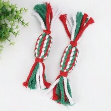 1pc Pet Rope Toy, Bite-Resistant And Teeth-Grinding Toy For Cats And Dogs, Handmade Candy-Shaped, Suitable For Pets For Chewing And Grinding Teeth Game. - Red and White - View 3