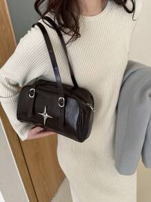 復古油蠟皮革手提肩袋,擁有大容量,適合職業女性,新時尚設計 - 銅色 - 查看 9