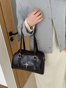 復古油蠟皮革手提肩袋,擁有大容量,適合職業女性,新時尚設計 - 銅色 - 查看 3