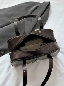 復古油蠟皮革手提肩袋,擁有大容量,適合職業女性,新時尚設計 - 銅色 - 查看 12