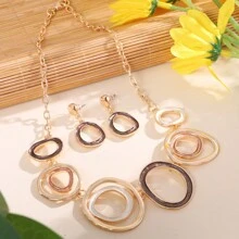 1條頸鍊和1對耳環,時尚創意鋅合金幾何圓形設計珠寶套裝,適用於女性、女孩、伴娘禮物 - 時尚 - 查看 14