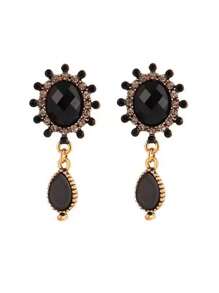 復古宮廷風格高端黑珍珠耳環配925銀法式耳線女式簡約耳環 - 黑色 - 查看 5