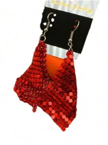 Fashionable Tassel Square Sequin Earrings Exaggerated Drop Earrings Wedding Costume Party Accessories Ladies Valentine'S Day Birthday Gift - Red - View 6